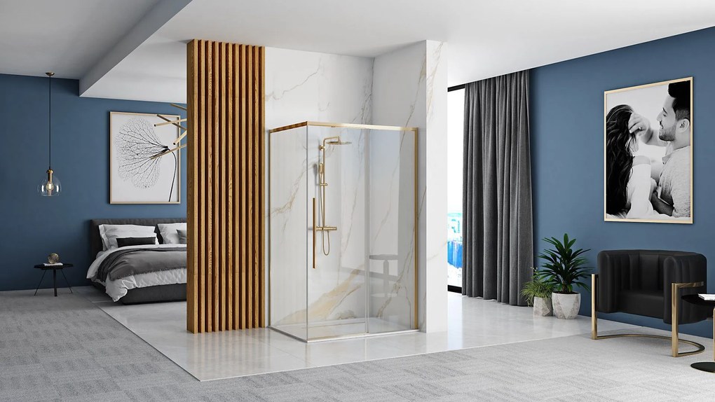 Rea - SOLAR GOLD ELEGANT zuhanykabin 80 x 100 cm, átlátszó üveg / arany profil, REA-K4901
