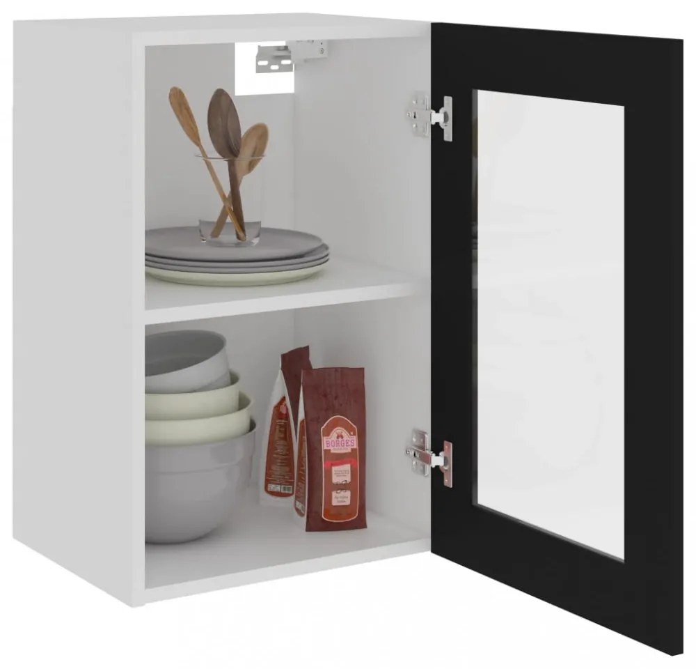 “Lyon” fekete szerelt fa függő üvegszekrény 40 x 31 x 60 cm