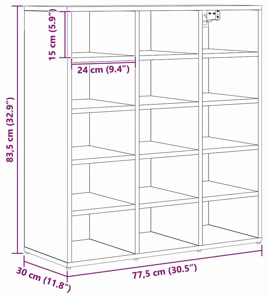 Cipősszekrény kézműves tölgy 77.5 x 30 x 83.5 cm Faanyag