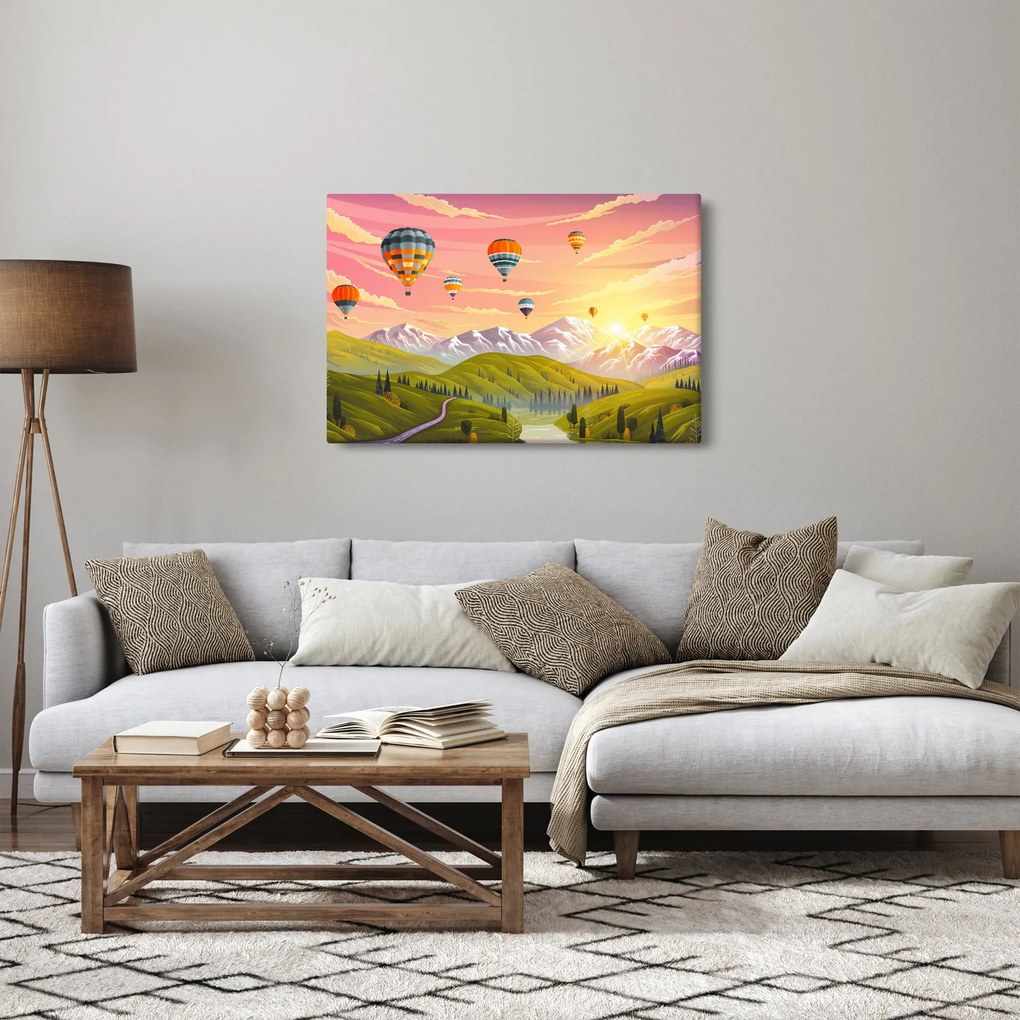 Léggömbök képe a táj felett (90x60 cm)