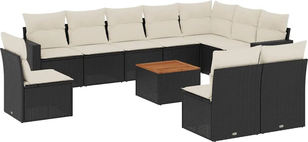 vidaXL 11 részes fekete polyrattan kerti ülőgarnitúra párnákkal