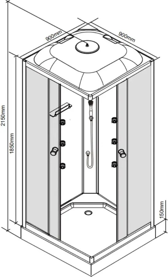 Valerie 90x90 cm szögletes hidromasszázs zuhanykabin