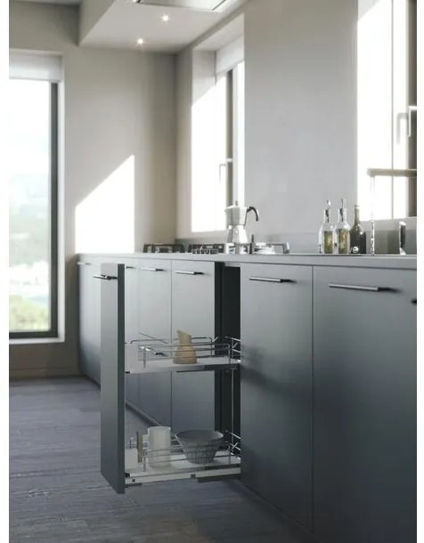 Konyhai fémrács, 450mm, oldalra szerelhető, króm-fehér, teljes kihúzás, csillapított záródás, rejtett fióksín, 2 kosár SIGE, Infinity Line 004