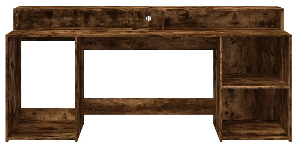 füstös tölgy színű szerelt fa íróasztal LED-ekkel 200x55x91 cm
