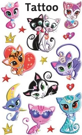 Matrica, tetoválás, 1 ív, 76x120 mm, AVERY ZWECKFORM, Z-Design No.56675, cicák (AY56675)