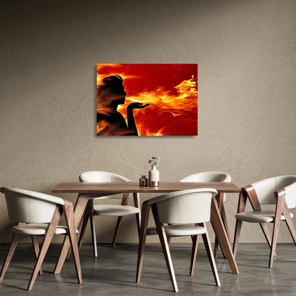 Egy nő képe lángokkal (üvegen) (70x50 cm)