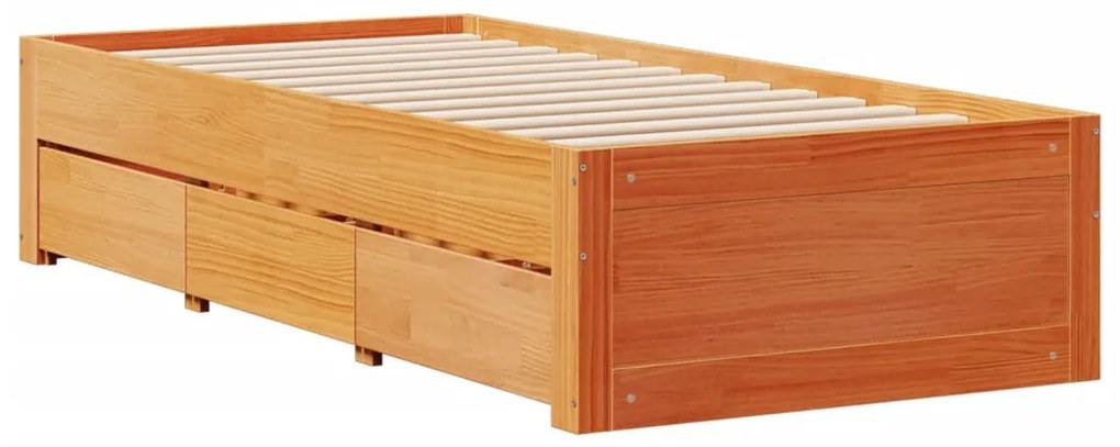 viaszbarna tömör fenyőfa fiókos ágykeret matrac nélkül 90x190cm