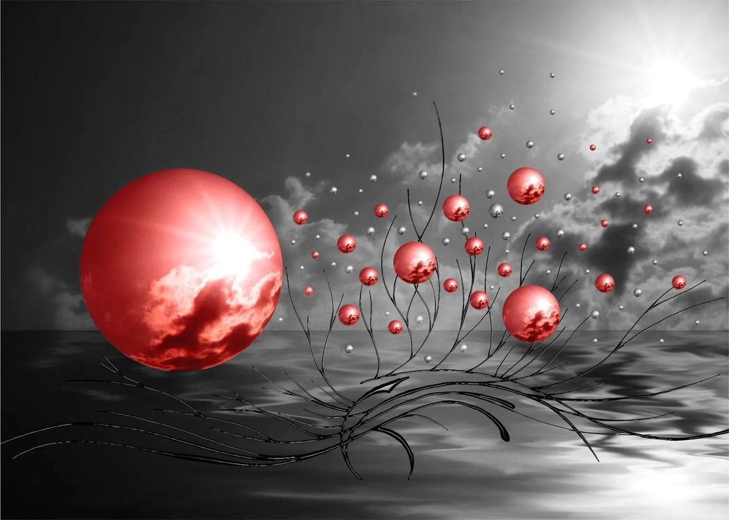 Piros gömbök képe (70x50 cm)