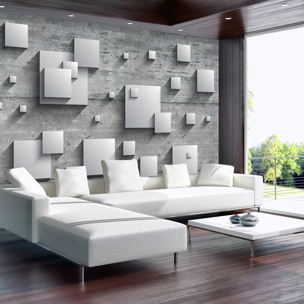 Fotótapéta - Szürke négyzetek fa táblákon (152,5x104 cm)