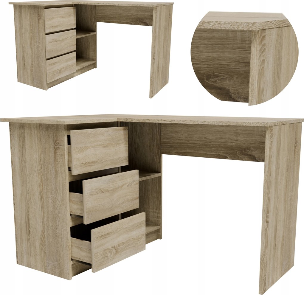 Sarok íróasztal B16LEWSON sonoma tölgy számítógép nagy tágas funkcionális