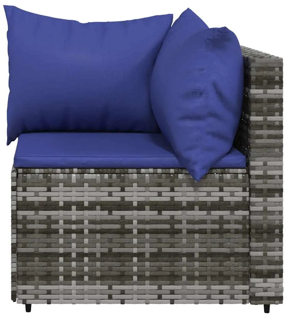 Szürke polyrattan kerti sarokkanapé párnákkal