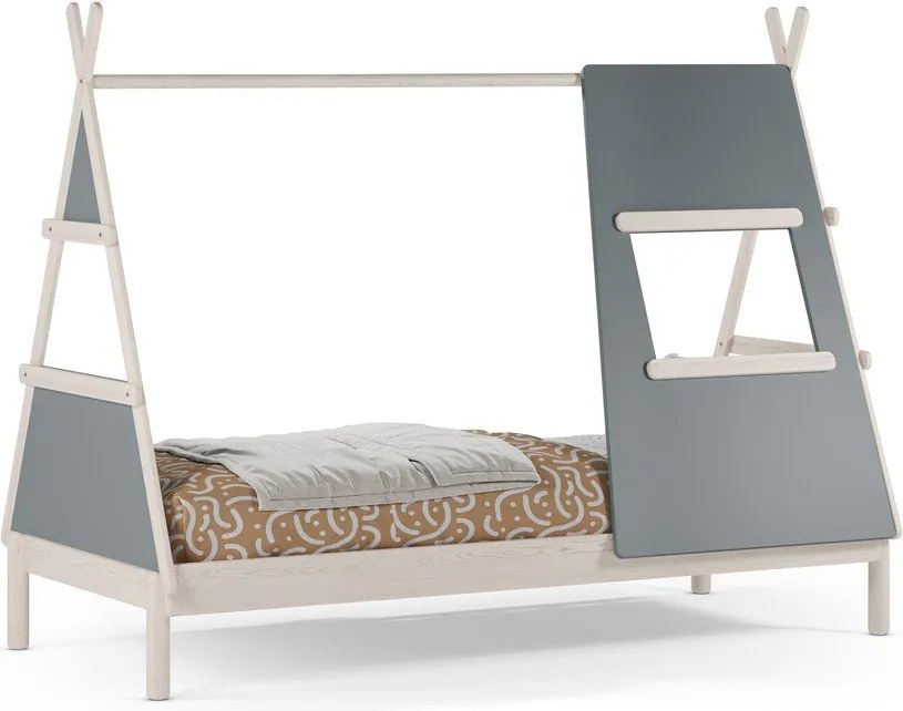 Szürkészöld borovi fenyő házikó alakú gyerekágy ágyráccsal 90x200 cm Enola – Marckeric