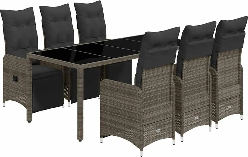 vidaXL 7 részes szürke polyrattan kerti bisztrógarnitúra párnákkal