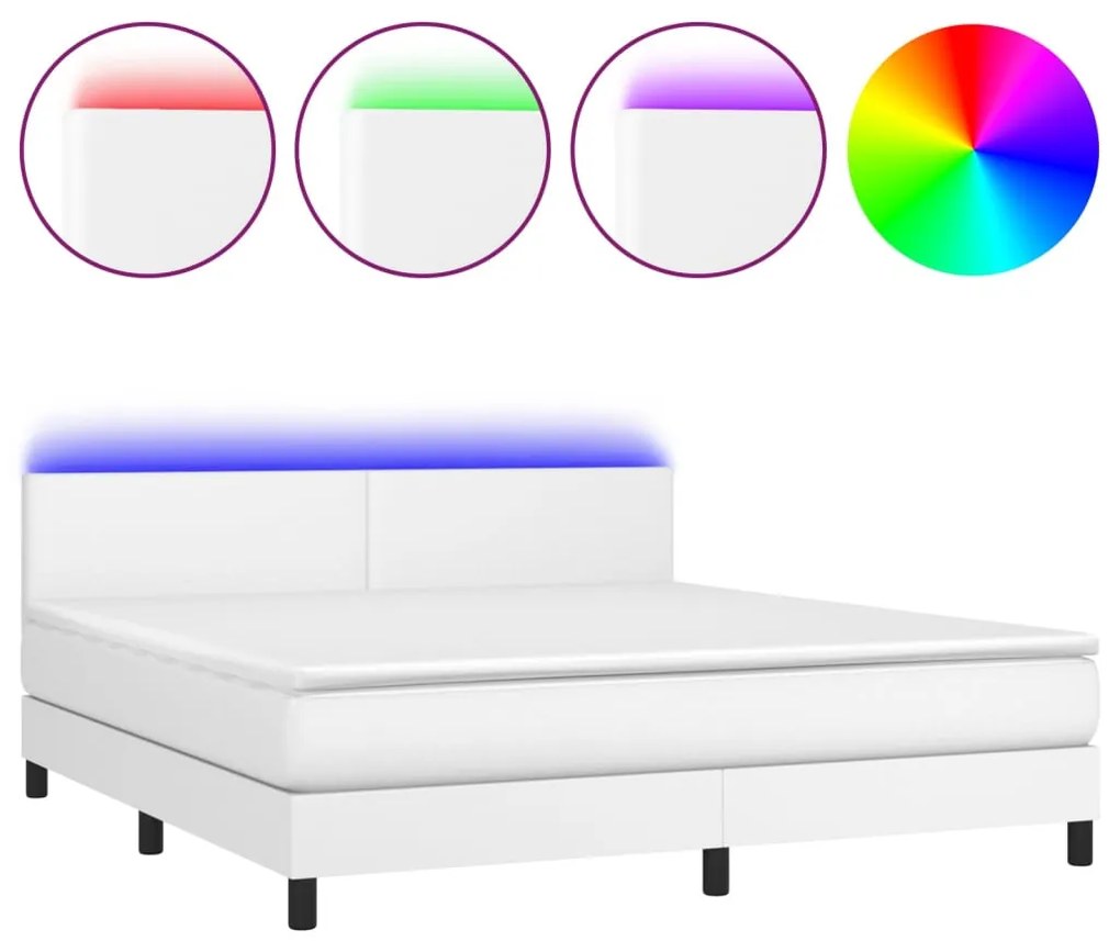 fehér műbőr rugós ágy matraccal és LED-del 160x200 cm