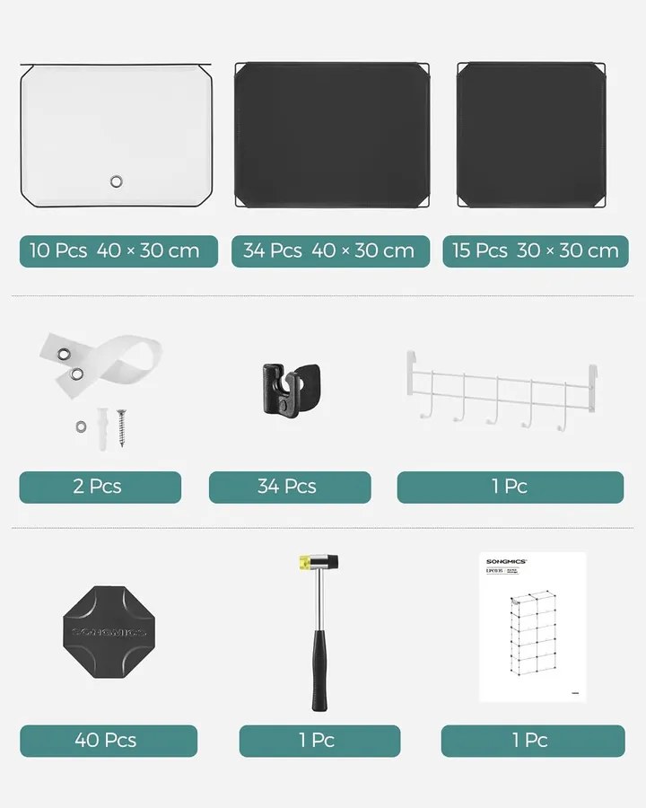 Cipős szekrény, 10 rekeszes moduláris tárolóegység, 32 x 165 x 125 cm, fekete