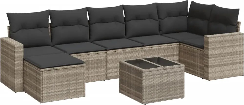 vidaXL 8 részes világosszürke polyrattan kerti ülőgarnitúra párnával