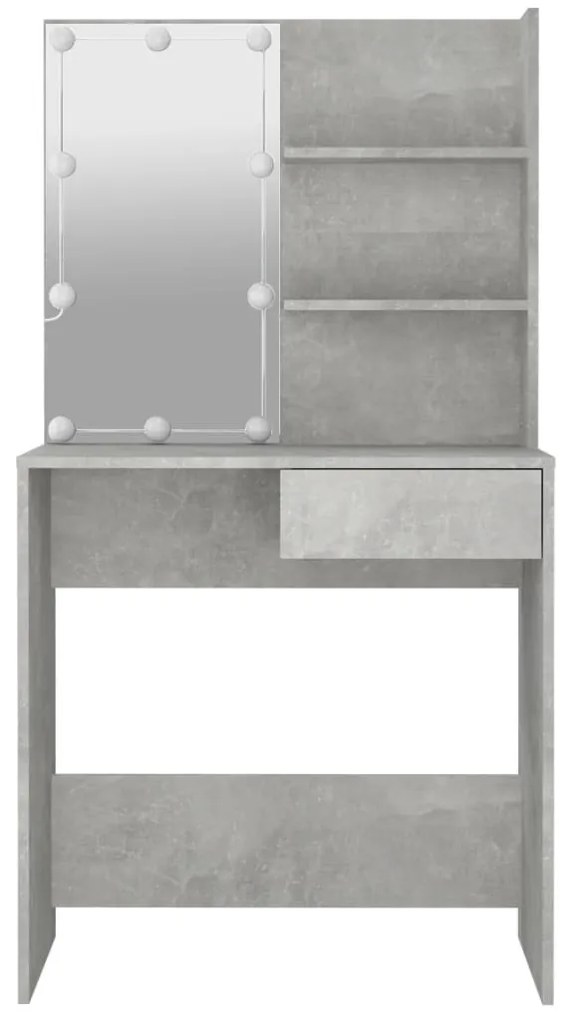 betonszürke fésülködőasztal LED-del 74,5 x 40 x 141 cm