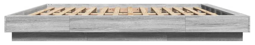 szürke sonoma színű szerelt fa ágykeret LED-del 200x200 cm