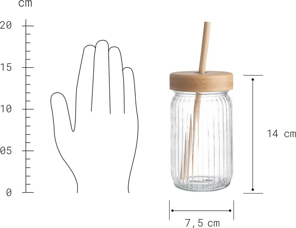GREEN TASTE üveg pohár bambusz tetővel és szívószállal 450ml