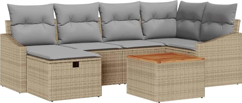 vidaXL Kerti Kanapé Szett párnával tárolóval 7 pcs Bézs Poli rattan