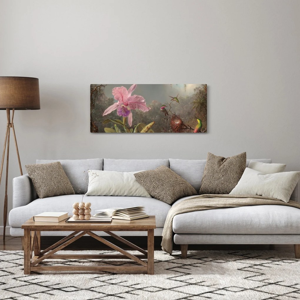 Kép - Martin Johnson Heade, Cattleya Orchid and Three Hummingbirds, reprodukciók (120x50 cm)