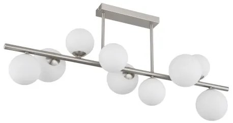 Globo 56140-9D Mennyezeti lámpa fém nikkel matt, üveg fehér, HxSzxM.: 870x280x370mm, üveg átmérő: 5x10cm, 4x12cm, benne 9x G9 LED 3.5W 230V, 350lm forrás, 310lm kimenet, 3000K