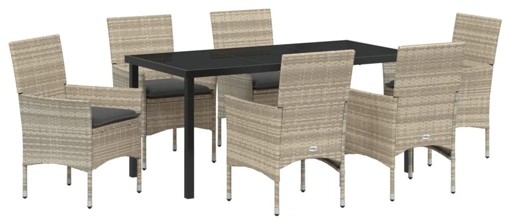 Kert étkező szett párnával 7 pcs Világosszürke Poli rattan