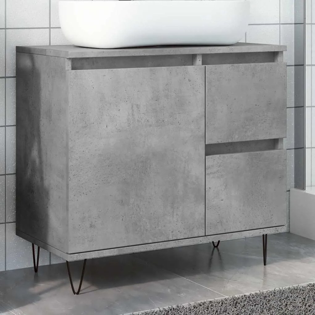 Betonszürke szerelt fa fürdőszobai mosdószekrény 65x33x60 cm