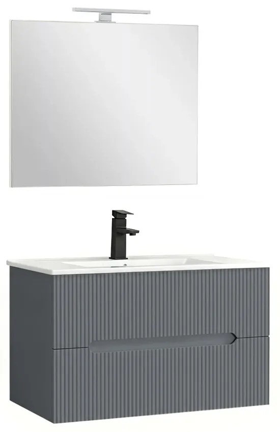Trent Fürdőszobabútor 80 cm kerámia mosdóval (2 fiókos) tükörrel 60x80 cm antracit szürke