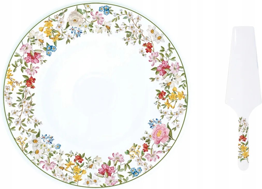 Tálaló tányér 32cm spatula színes virág motívum ajándékba