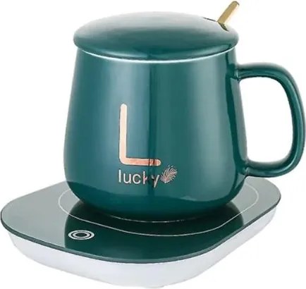 Lucky kerámia bögre szett elektromos melegítővel díszdobozban - green