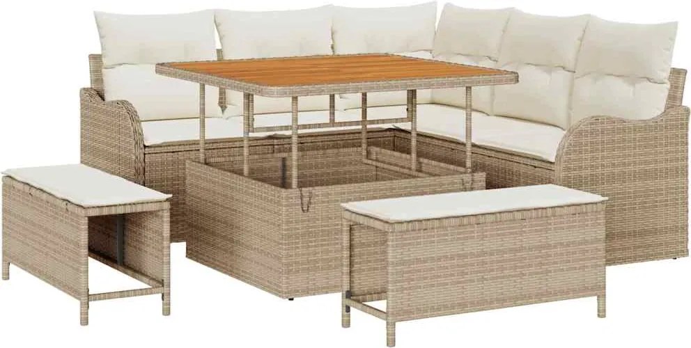 vidaXL Kerti Kanapé Szett párnával tárolóval 8 pcs Beige és krém