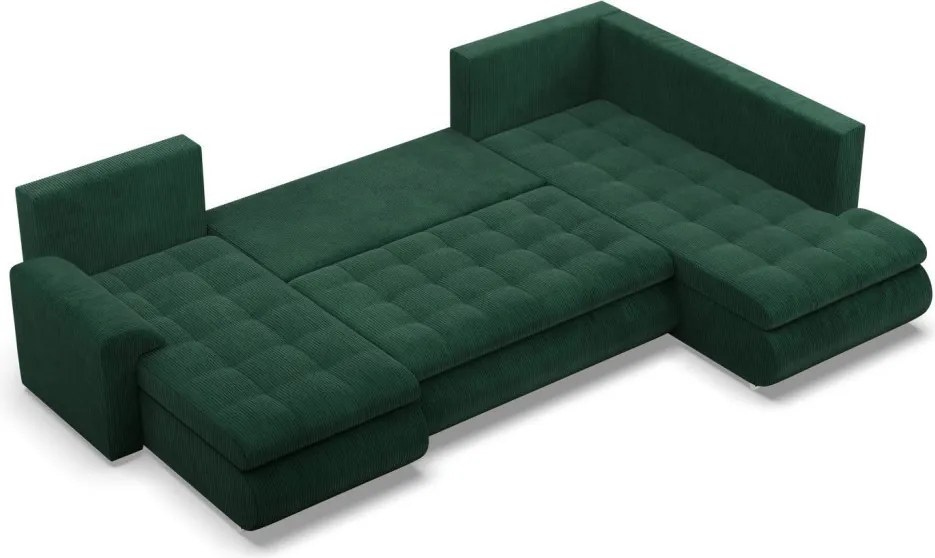 Tokio U sarokkanapé, 3 ágyneműtartóval, kordbársony, jobboldali, zöld