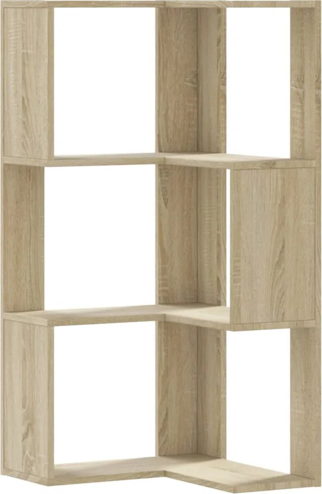 vidaXL 3 szintes sonoma tölgy szerelt fa sarok könyvespolc 50x50x102cm