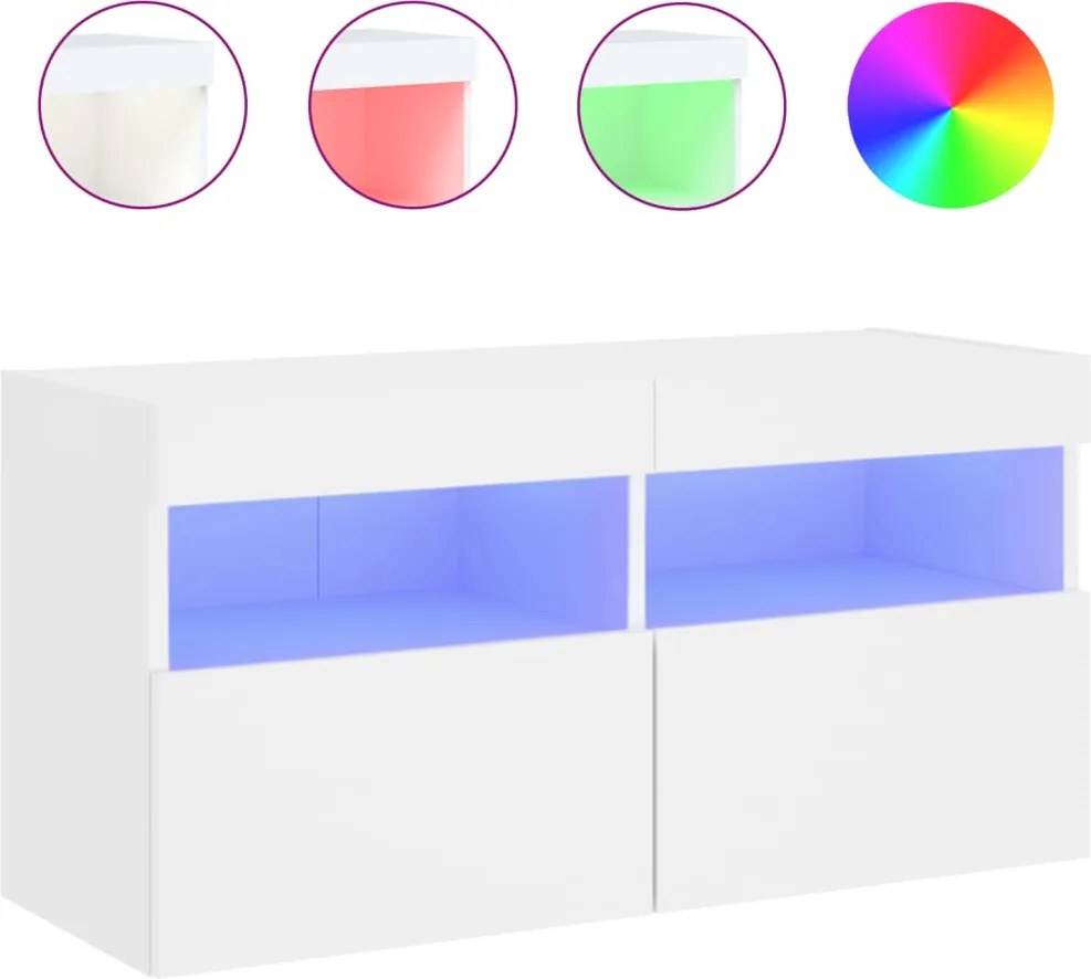 vidaXL fehér falra szerelhető TV-szekrény LED-lámpákkal 80x30x40 cm