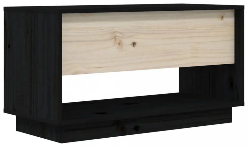 fekete tömör fenyőfa TV-szekrény 74x34x40 cm