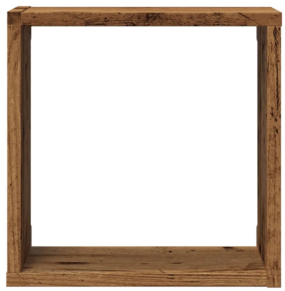 6 db antik fa színű szerelt fa fali kockapolc 30x15x30 cm