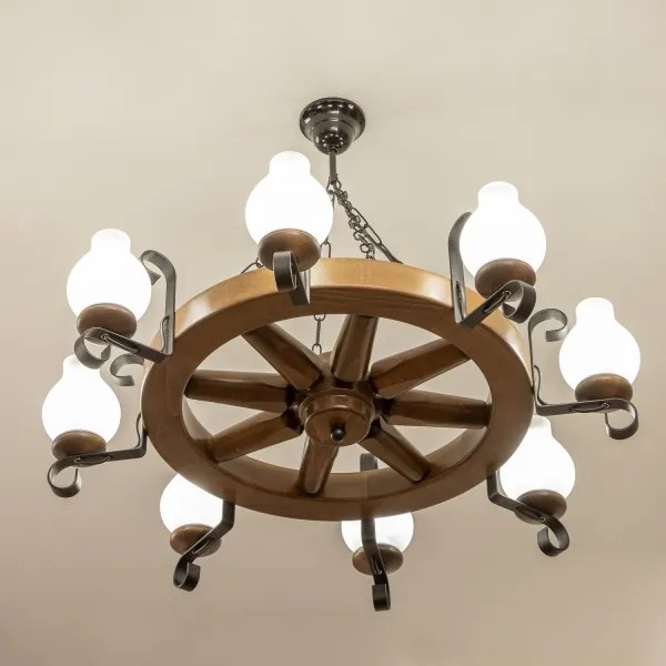 Brilagi - Láncra szerelt ROATA csillár 8xE14/40W/230V, átmérő 70 cm, bükk/dió