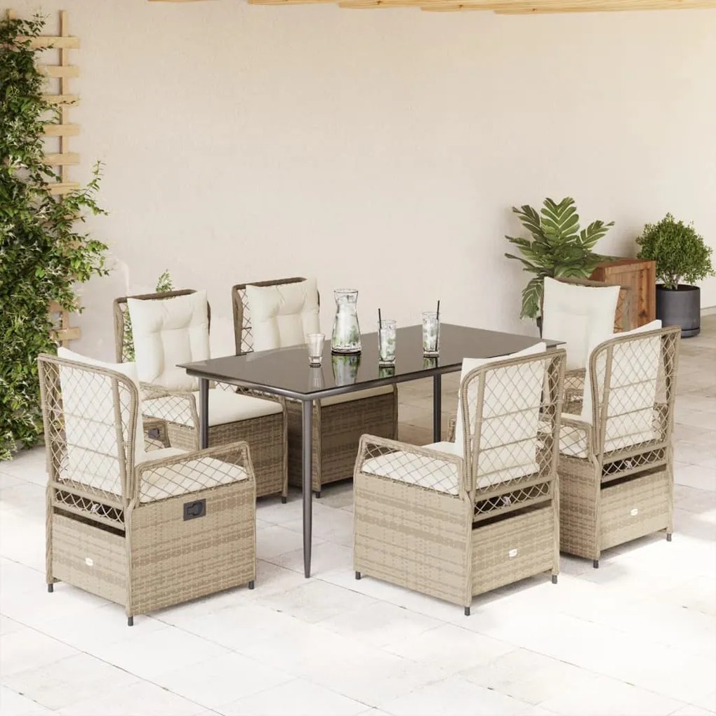7 részes bézs polyrattan kerti étkezőgarnitúra párnákkal