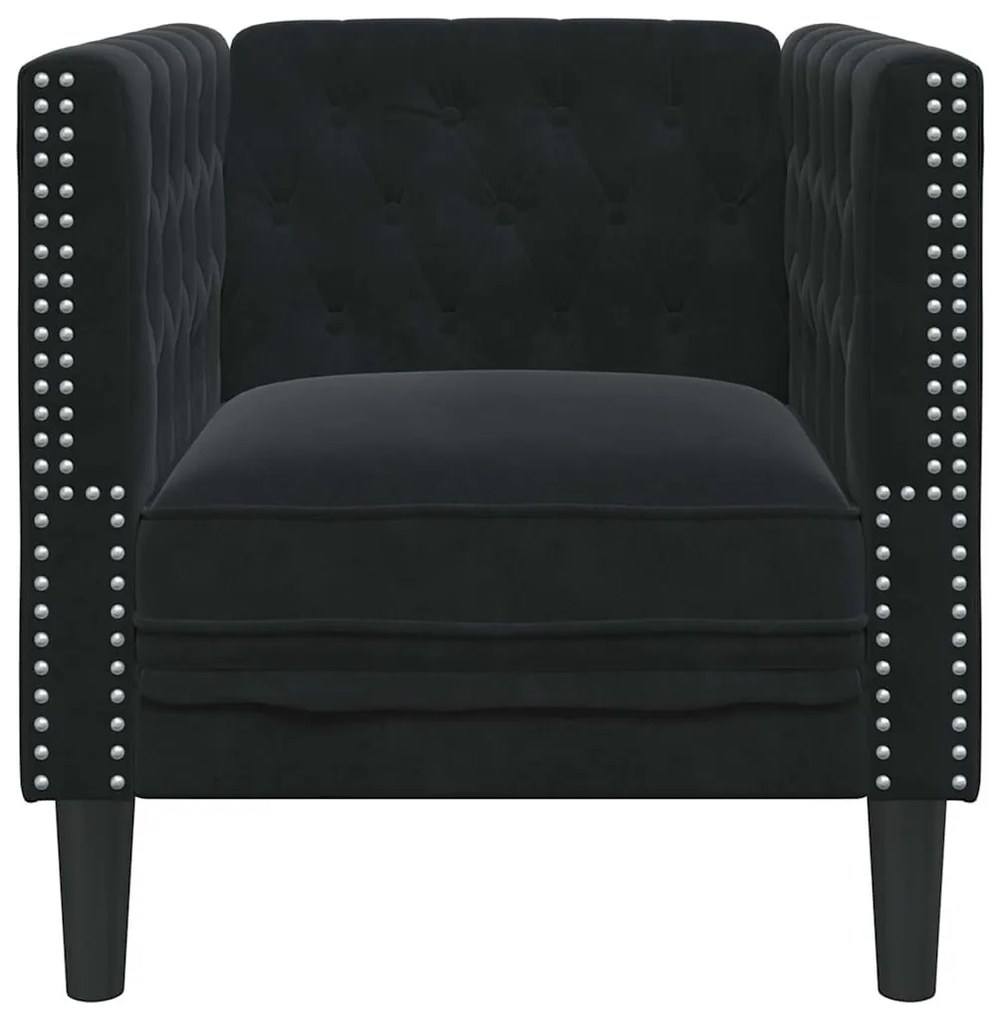 Chesterfield Kanapé Szék Fekete 71 x 74.5 x 70.5 cm Bársony