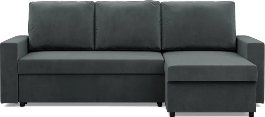 Zeus sarokkanapé, 1 ágyneműtartóval, egyenes kartámasz, bársony, univerzális oldal, bonell töltet, szürke