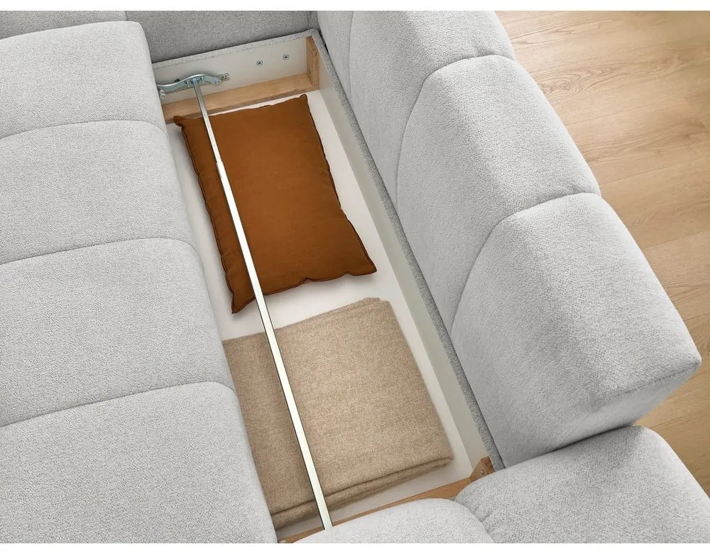 Világosszürke zsenília kinyitható-tárolóhelyes sarokkanapé (bal oldali-heverő résszel) Everest – Bobochic Paris