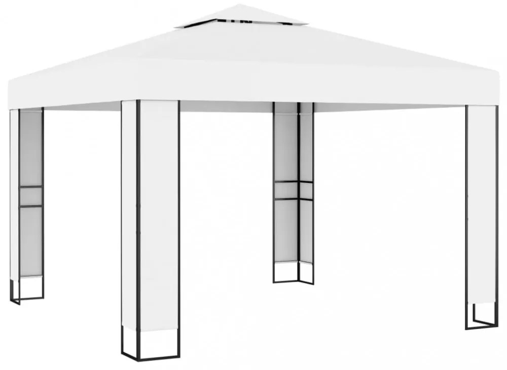 fehér dupla tetős pavilon LED fényfüzérrel 3 x 3 m