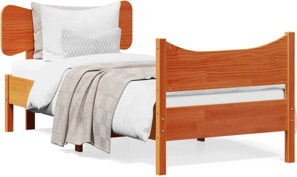 vidaXL viaszbarna tömör fenyőfa ágy matrac nélkül 90 x 190 cm
