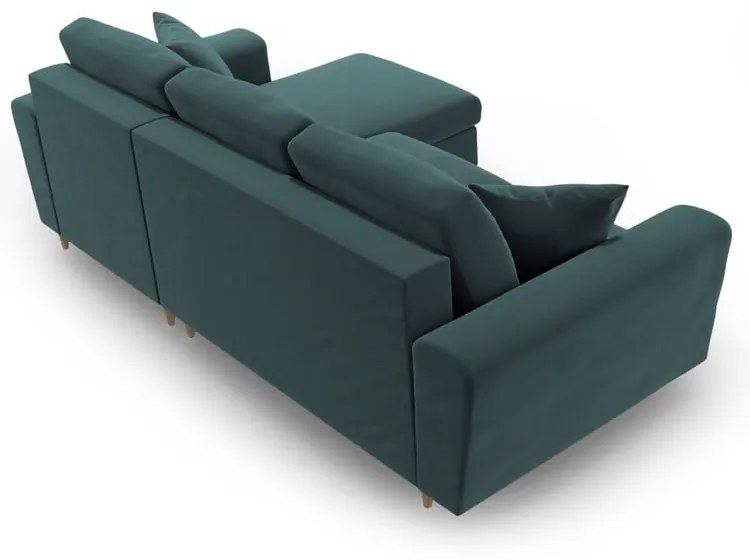 Petróleum színű bársony kinyitható tárolóhelyes sarokkanapé Kyoto – Cosmopolitan Design