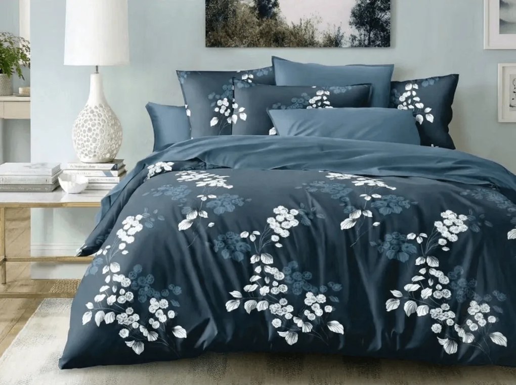 Pamut ágynemű EIRENE sötétkék Ágyneműhuzat mérete: 70 x 90 cm | 140 x 200 cm
