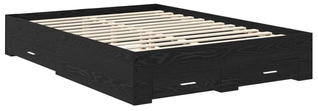 vidaXL Ágykeret fiókkal fejtámlával Fekete tölgy 140 x 190 cm Faanyag