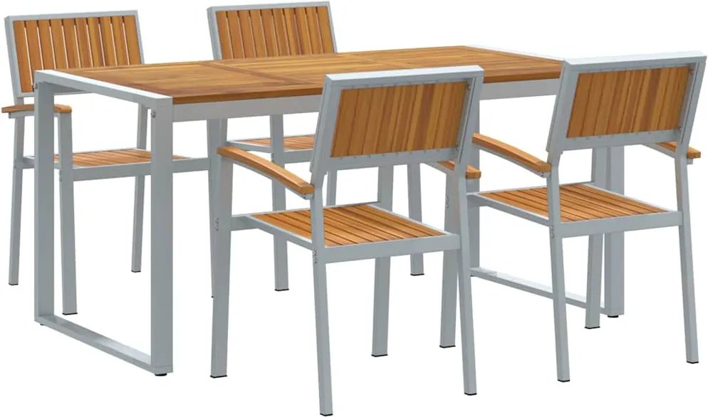 vidaXL Kert étkező szett 5 pcs Szürke Tömör Akácfa