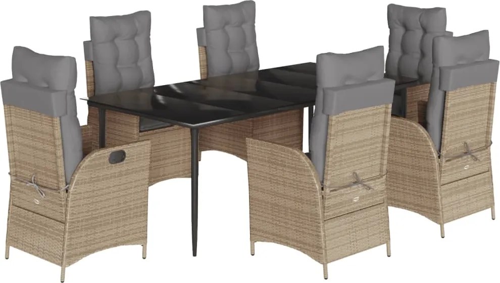 vidaXL 7 részes bézs polyrattan kerti étkezőgarnitúra párnákkal
