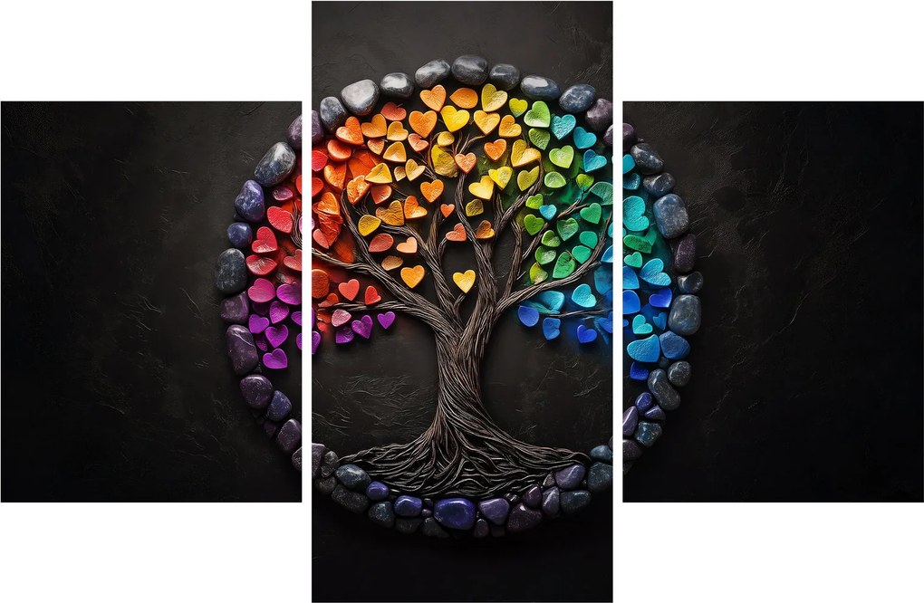 Kép – Fa színes szívekkel (90x60 cm)